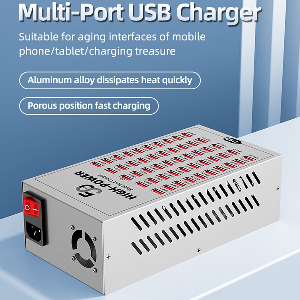 Incarcator Statie OEM WLX-T2A, 200W, 2.4A, 50 x USB-A, Argintiu