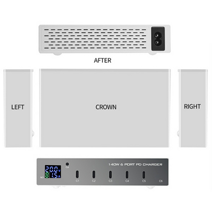 Incarcator Statie OEM WLX-X6P, 140W, 3A, 6 x USB-C, Argintiu
