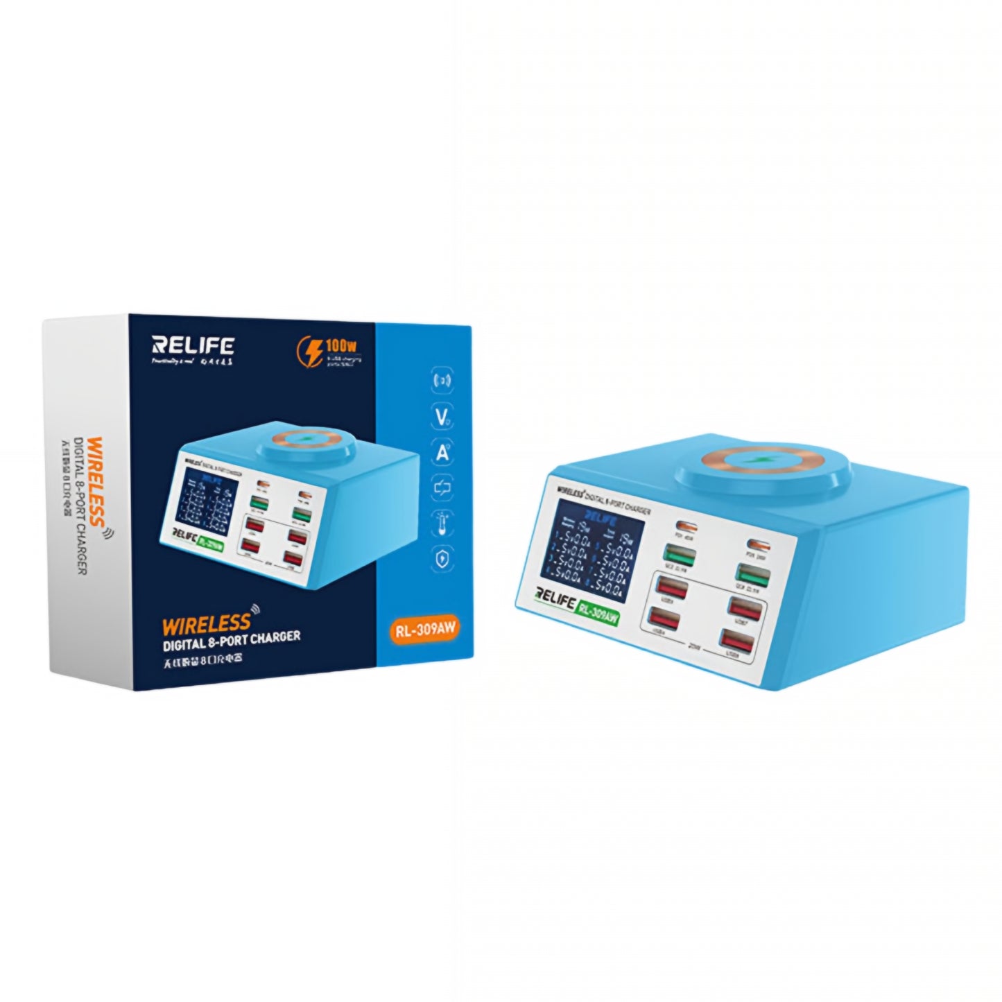 Incarcator Statie Relife RL-309AW, 100W, 5A, 2 x USB-C - 6 x USB-A, Albastru
