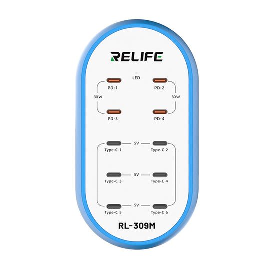 Incarcator Statie Relife RL-309M, 72W, 10 x USB-C, Albastru
