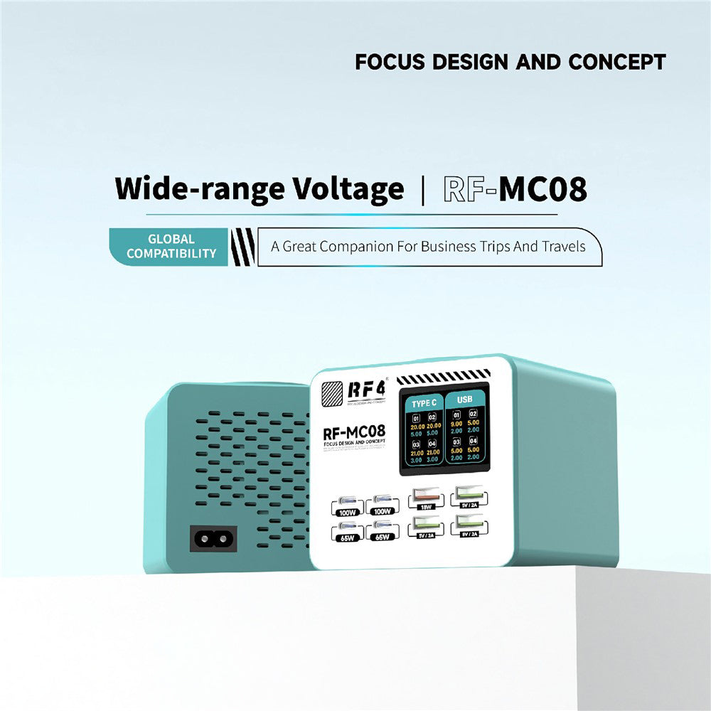 Incarcator Statie RF4 RF-MC08, 150W, 5A, 4 x USB-A - 4 x USB-C, Turcoaz