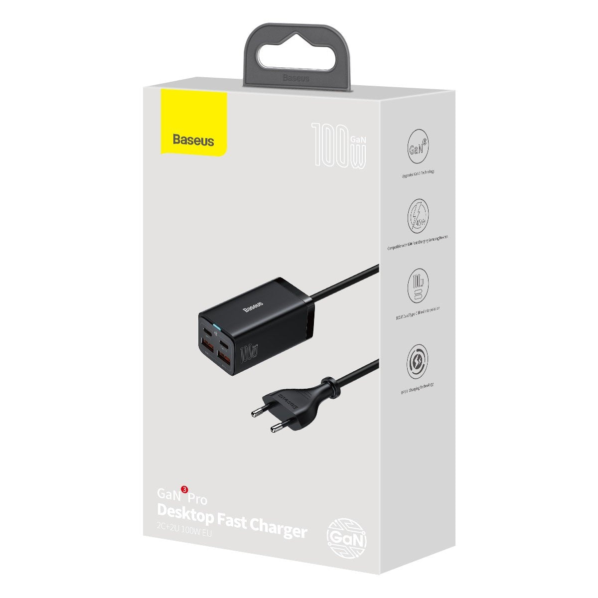 Incarcator Statie USB-C Baseus GaN3 Pro, 100W, 5A, 2 x USB-A - 2 x USB-C, Negru, Resigilat CCGP000101