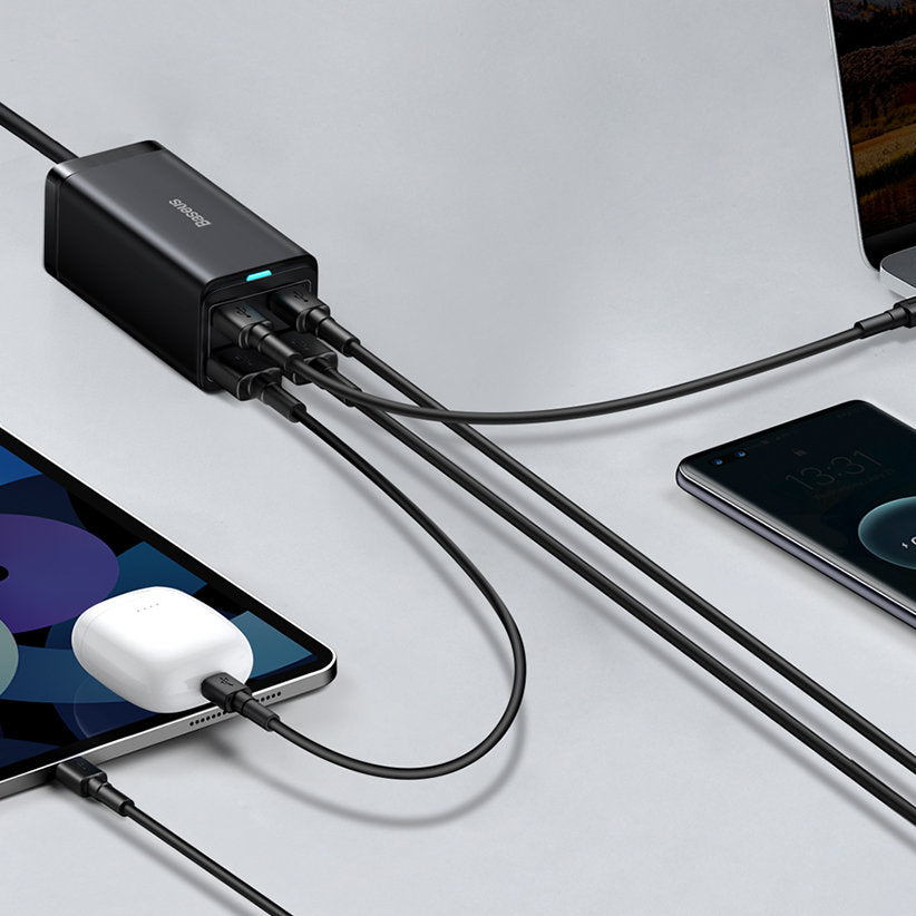 Incarcator Statie USB-C Baseus GaN3 Pro, 100W, 5A, 2 x USB-A - 2 x USB-C, Negru, Resigilat CCGP000101