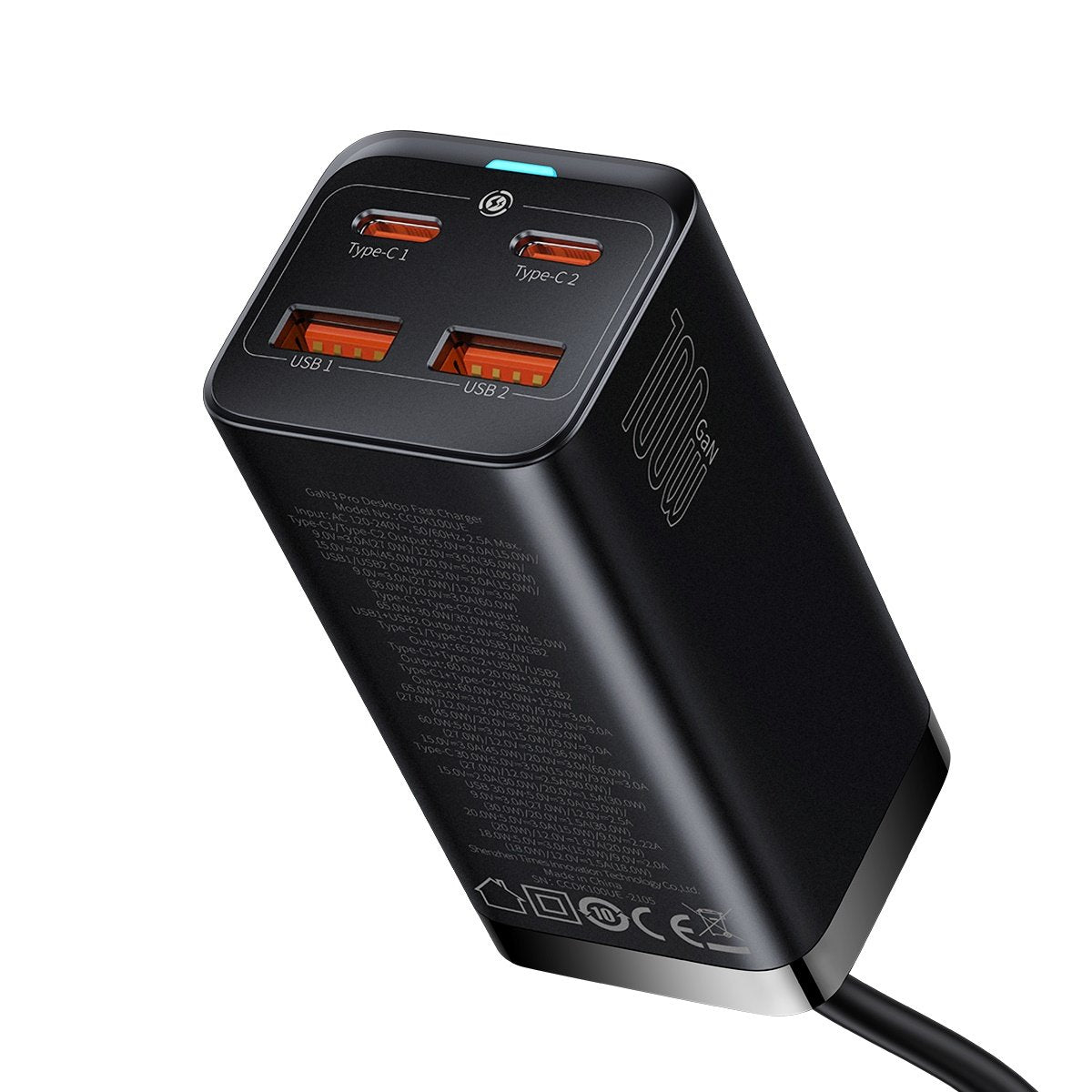 Incarcator Statie USB-C Baseus GaN3 Pro, 100W, 5A, 2 x USB-A - 2 x USB-C, Negru, Resigilat CCGP000101