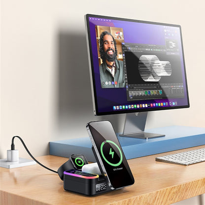 Incarcator Statie Yesido DS38 Display QI 3in1, 65W, 3A, 1 x USB-A  - 2 x USB-C, Negru