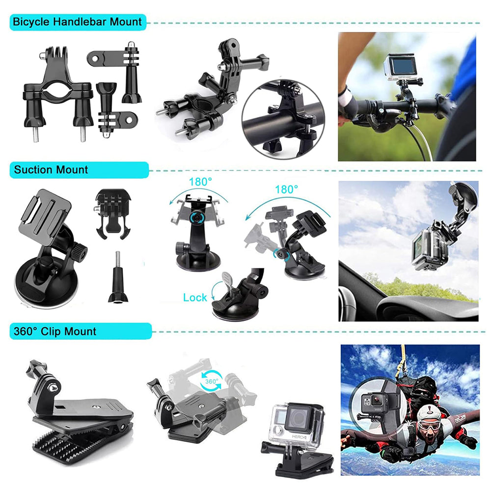 Kit Accesorii Camera Sport Techsuit SA50 pentru GoPro / SJCAM Series, 50in1, Negru