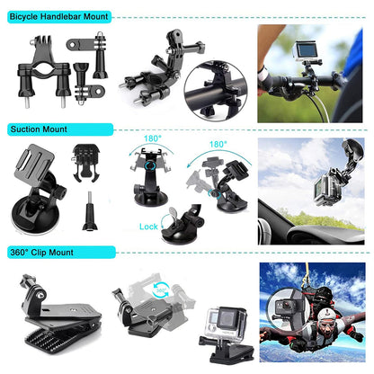 Kit Accesorii Camera Sport Techsuit SA50 pentru GoPro / SJCAM Series, 50in1, Negru