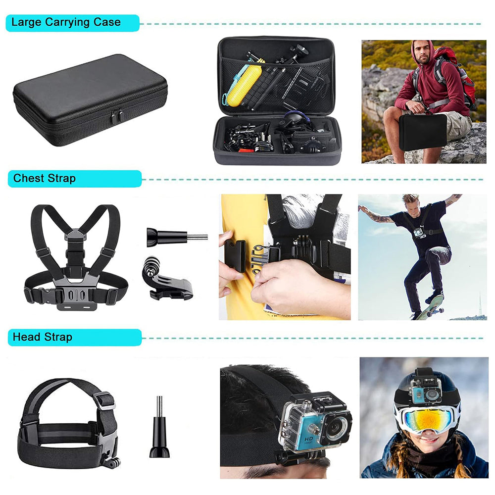 Kit Accesorii Camera Sport Techsuit SA50 pentru GoPro / SJCAM Series, 50in1, Negru