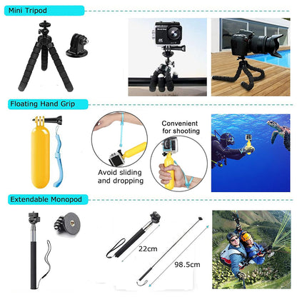 Kit Accesorii Camera Sport Techsuit SA50 pentru GoPro / SJCAM Series, 50in1, Negru