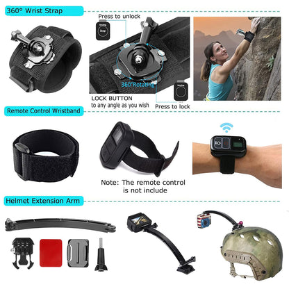 Kit Accesorii Camera Sport Techsuit SA50 pentru GoPro / SJCAM Series, 50in1, Negru