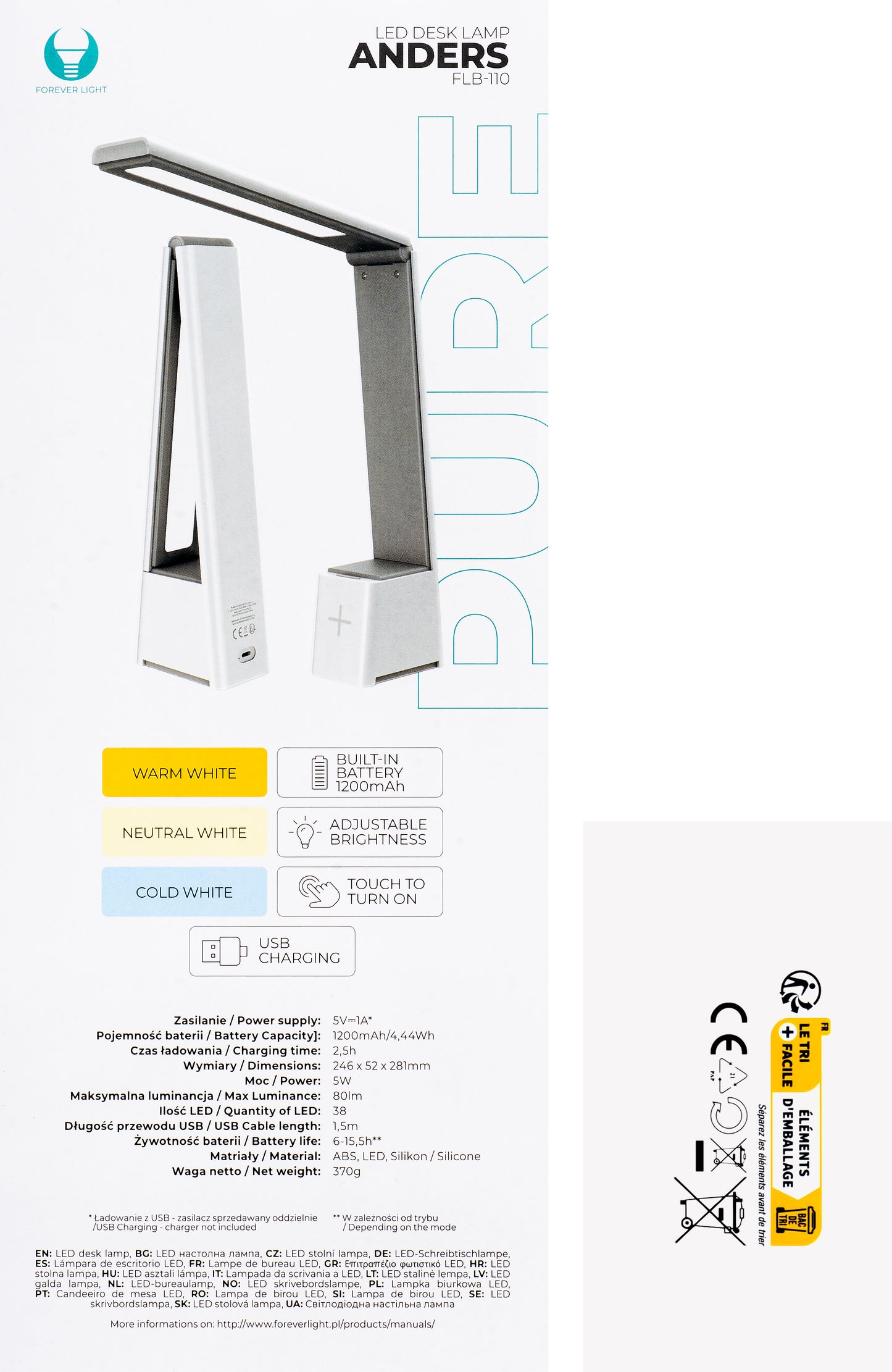 Lampa Led Forever FLB-110 Foldable, 5W, 6000K