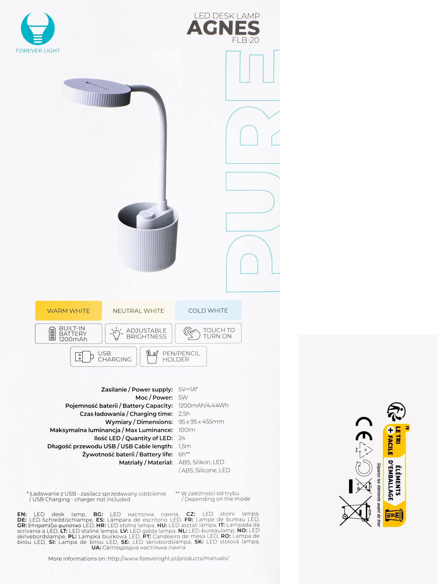 Lampa Led Forever FLB-20 Organizer, 5W, 3000K - 6000K