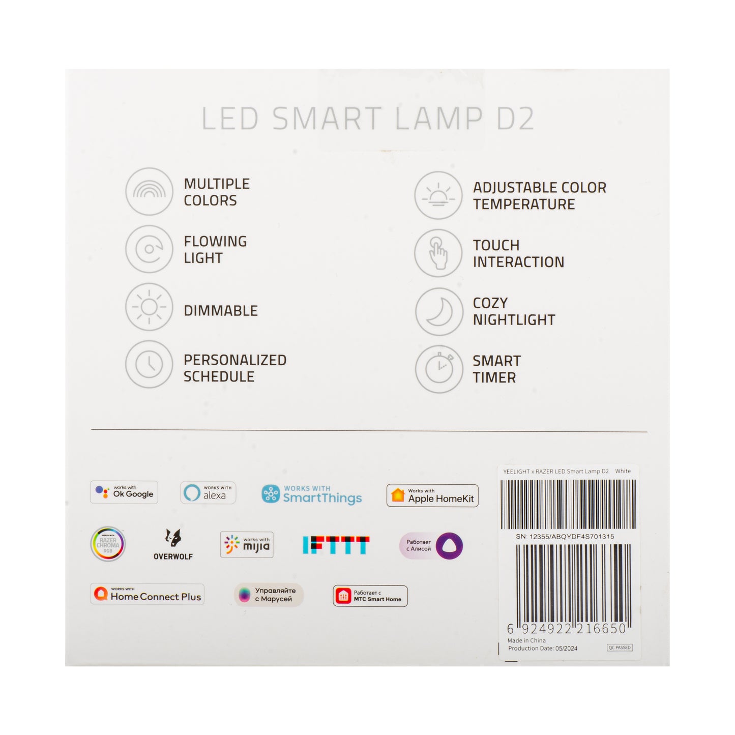 Lampa Led Veghe Yeelight D2 by Razer, Wi-Fi, 5W, 1700K - 6500K, 240lm, RGB, Alba, Resigilata YLCT01YL