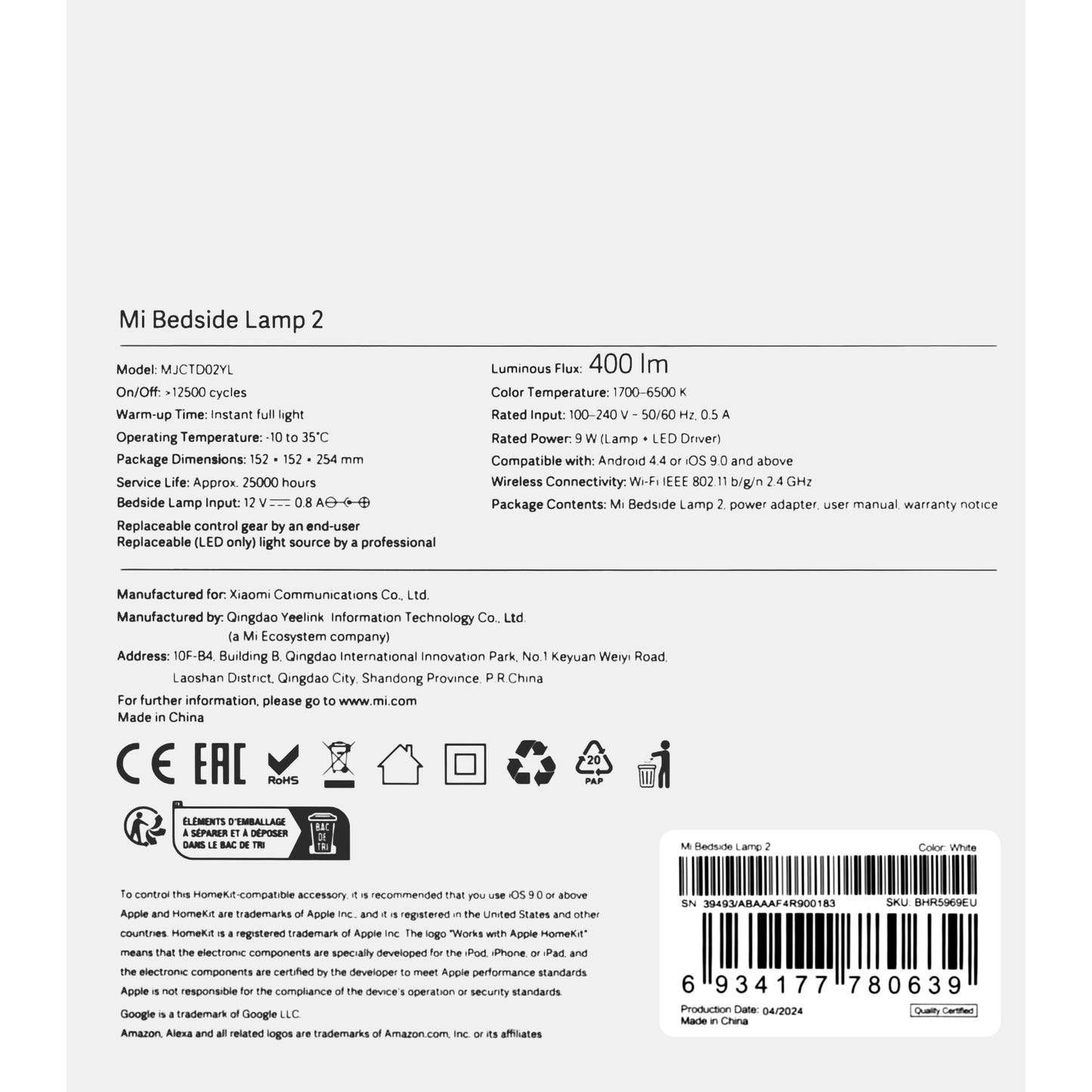 Lampa Veghe Xiaomi Bedside Lamp 2, Wi-Fi, RGBW BHR5969EU