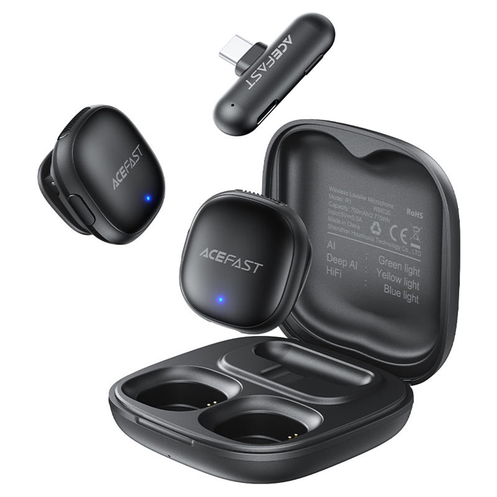 Lavaliera Acefast R1, USB-C, Set 2 bucati, Neagra