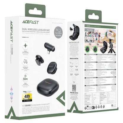 Lavaliera Acefast R1, USB-C, Set 2 bucati, Neagra