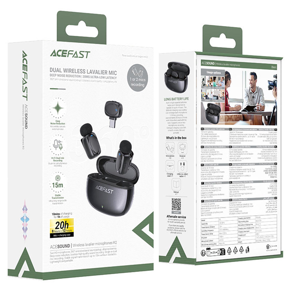 Lavaliera Acefast R2, USB-C, Set 2 bucati, Neagra