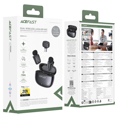 Lavaliera Acefast R2, USB-C, Set 2 bucati, Neagra