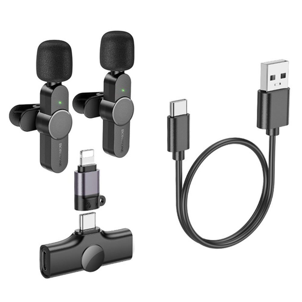 Lavaliera Borofone BFK12 Trophy, USB-C / Lightning, Set 2 bucati, Negru