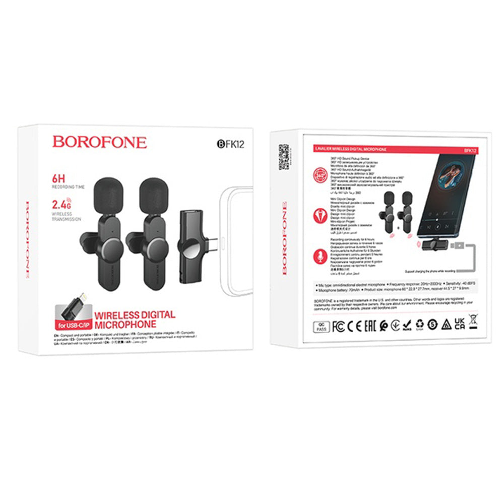 Lavaliera Borofone BFK12 Trophy, USB-C / Lightning, Set 2 bucati, Negru