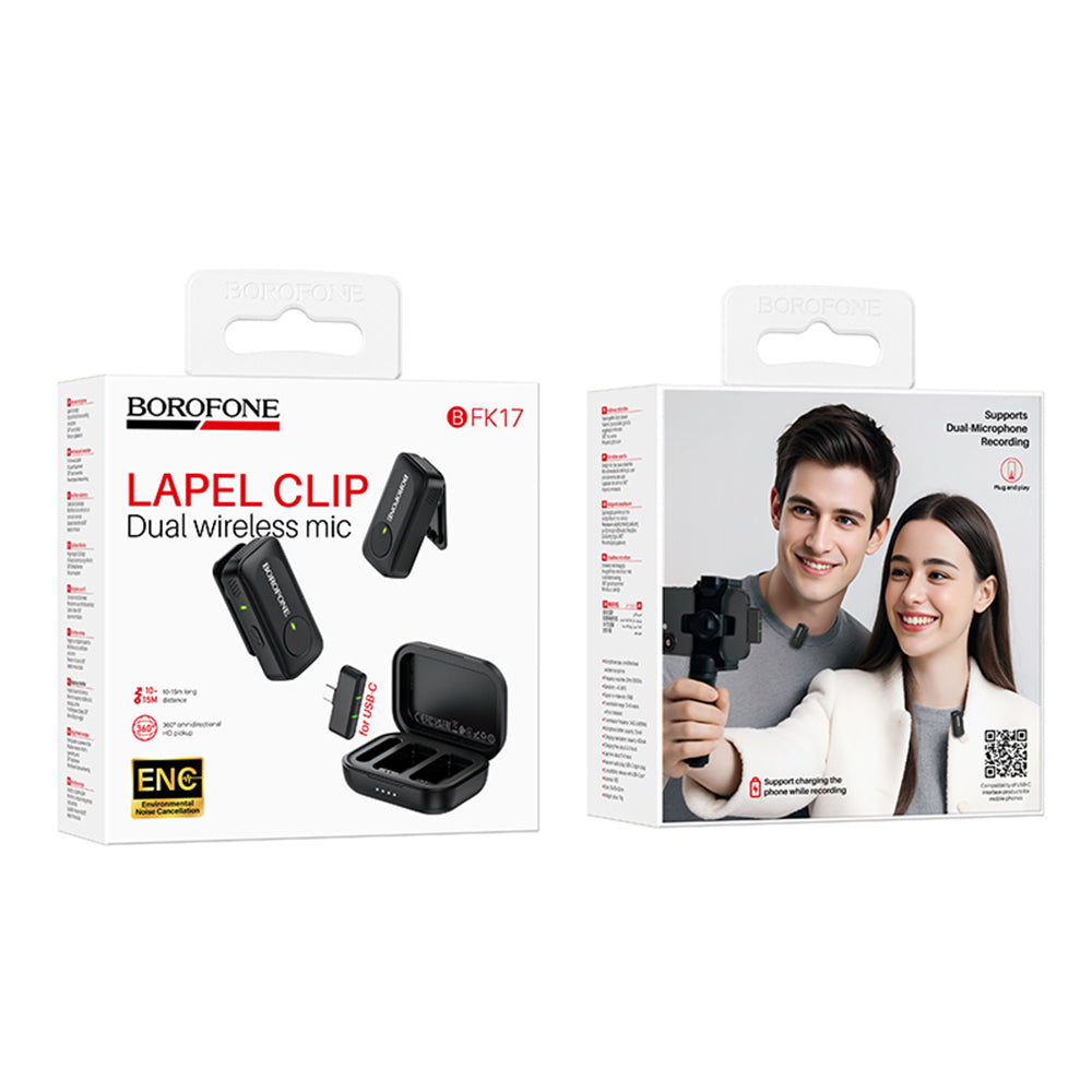 Lavaliera Borofone BFK17 Lemai, USB-C, Set 2 bucati, Neagra