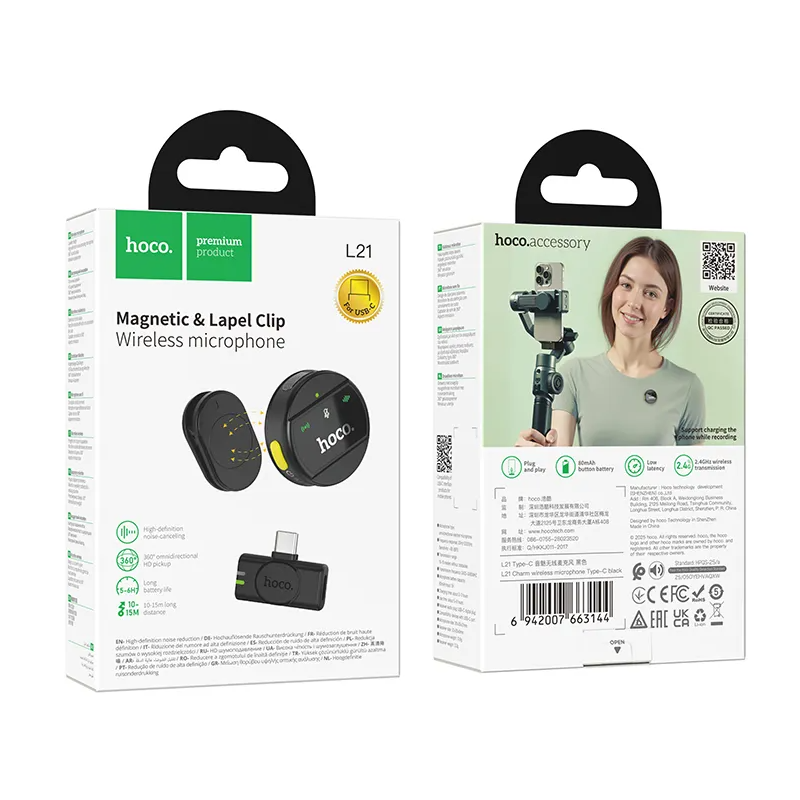 Lavaliera HOCO L21, USB-C, Neagra