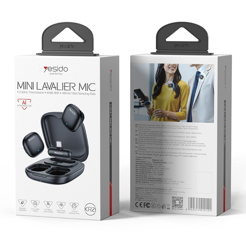 Lavaliera Yesido KR21, USB-C, Set 2 bucati, Neagra
