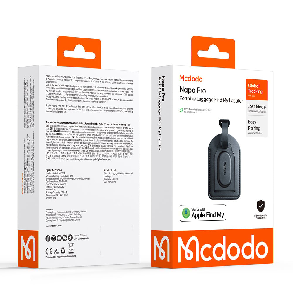 Mcdodo SmartTag Luggage Napa Pro AT-3790 pentru iOS Series, Negru