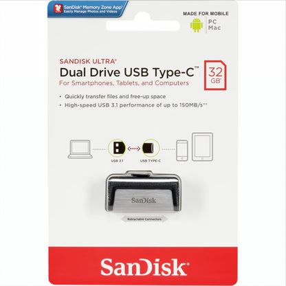 Memorie Externa USB-A 3.1 / USB-C SanDisk Ultra Dual Drive, 32Gb SDDDC2-032G-G46