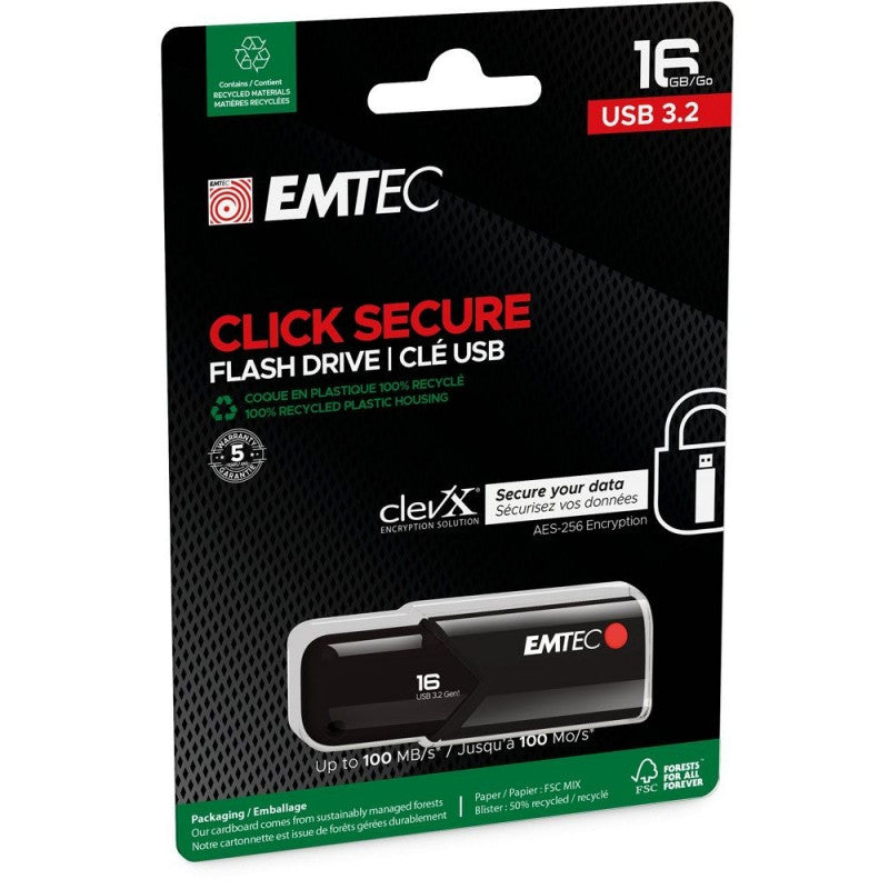 Memorie Externa USB-A 3.2 Emtec B120 Click Secure, 16Gb ECMMD16GB123