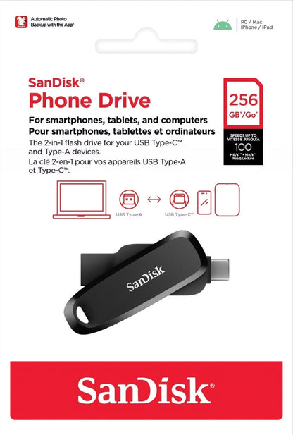 Memorie Externa USB-A 3.2 / USB-C SanDisk Phone Drive, 256Gb SDDDC6-256G-G46