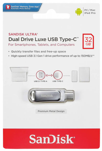 Memorie Externa USB-A 3.2 / USB-C SanDisk Ultra Luxe Dual Drive, 32Gb SDDDC4-032G-G46