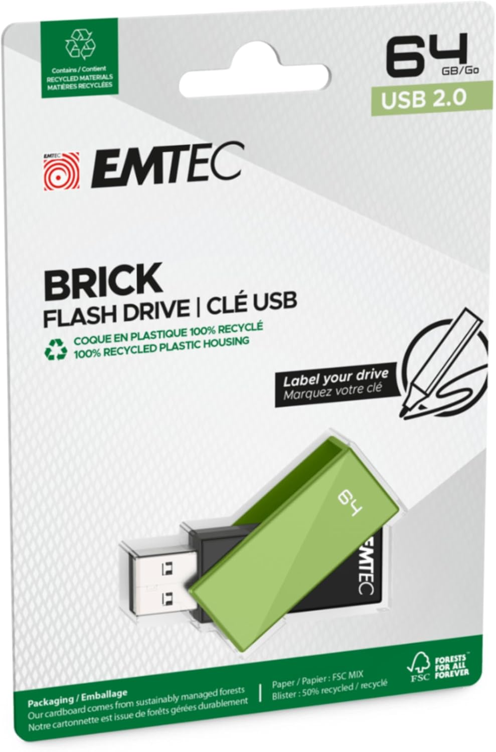 Memorie Externa USB-A Emtec C350 Brick, 64Gb ECMMD64GC352