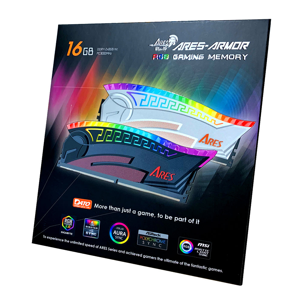 Memorie RAM Dato Ares Armor, DDR4, RGB, 8GB, 3600Mhz, CL18, Neagra AMRGB1G88G36K