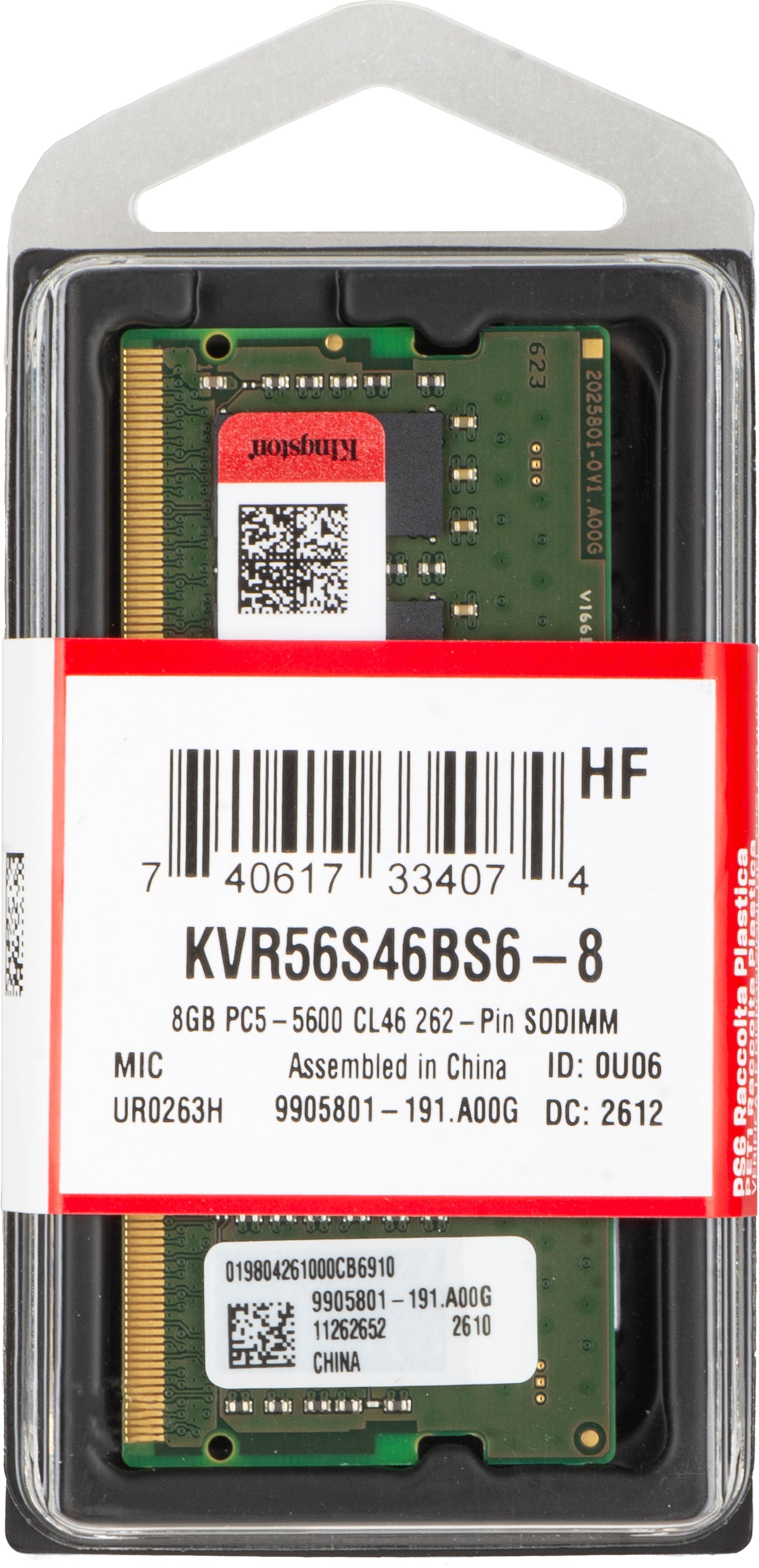 Memorie RAM Kingston, DDR5 SODIMM, 8GB, 5600Mhz KVR56S46BS6-8