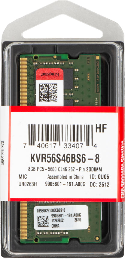 Memorie RAM Kingston, DDR5 SODIMM, 8GB, 5600Mhz KVR56S46BS6-8