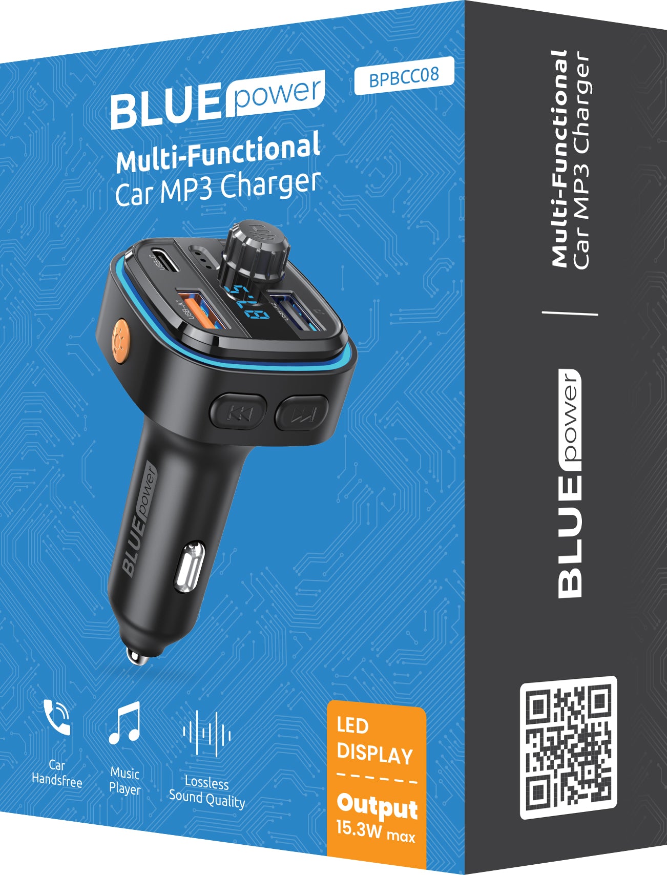 Modulator FM Bluetooth Blue Power BPBCC08, 2 x USB-A - 1 x USB-C