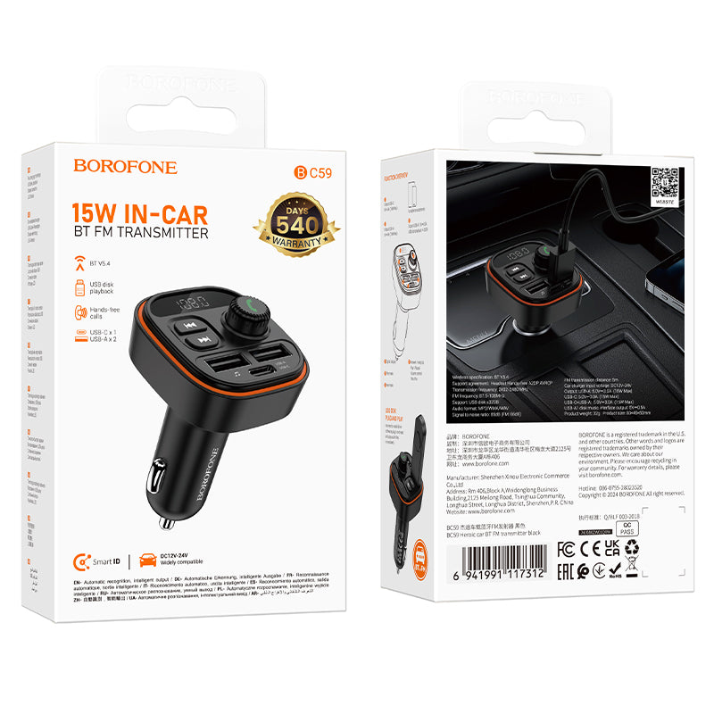 Modulator FM Bluetooth Borofone BC59 Heroic, 2 x USB-A - 1 x USB-C