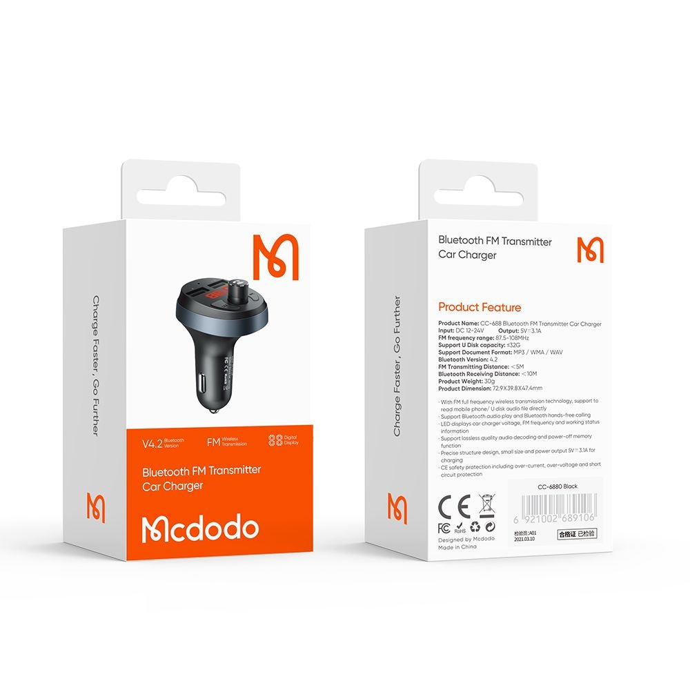 Modulator FM Bluetooth McDodo, 2 x USB-A