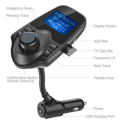 Modulator FM Bluetooth Techsuit MFM4, 1 x USB-A - 1 x 3.5mm - 1 x microSD, Negru