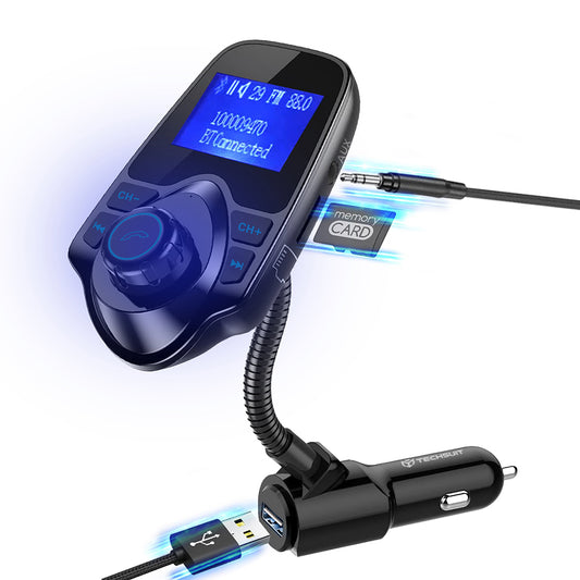 Modulator FM Bluetooth Techsuit MFM4, 1 x USB-A - 1 x 3.5mm - 1 x microSD, Negru
