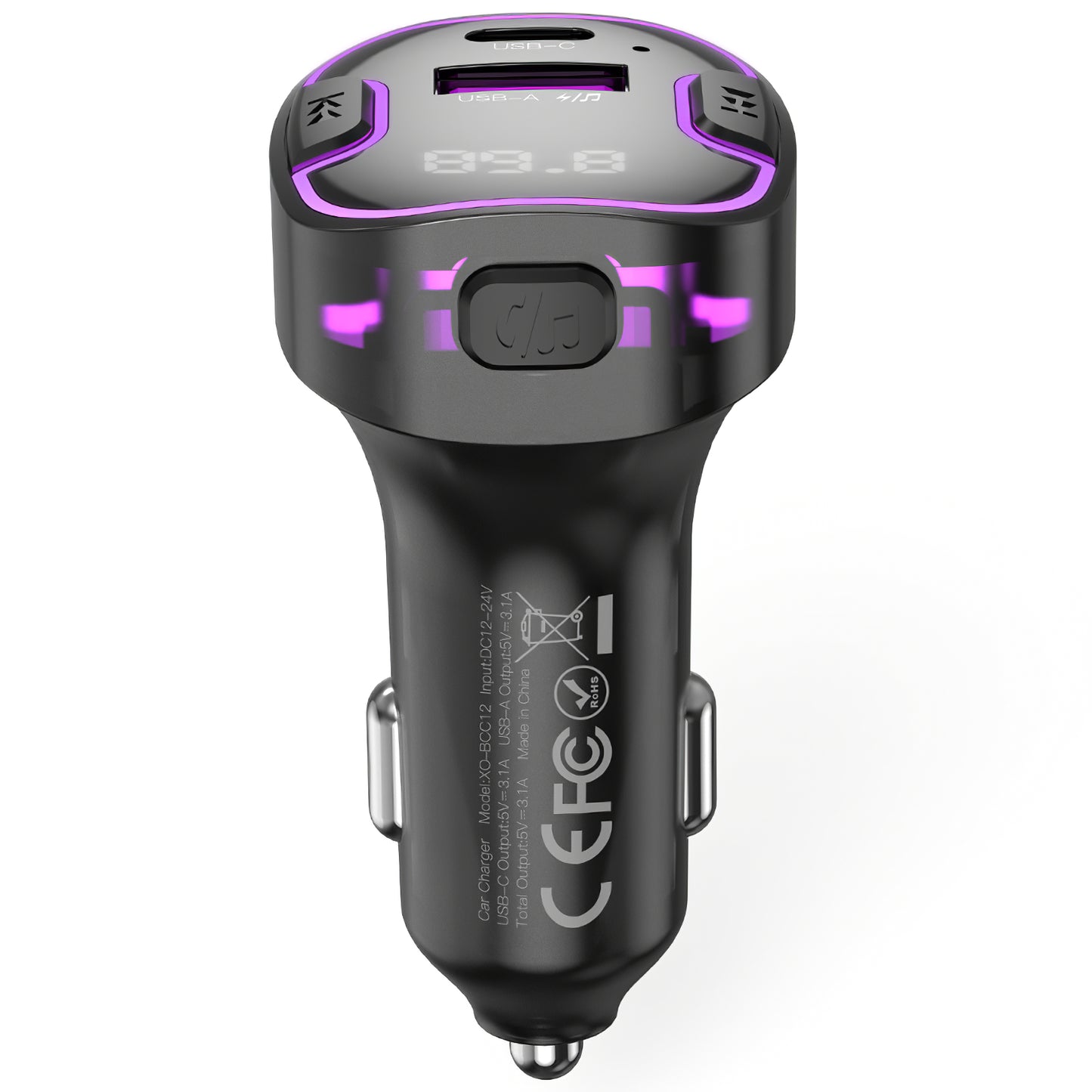 Modulator FM Bluetooth XO Design BCC12, 1 x USB-A - 1 x USB-C