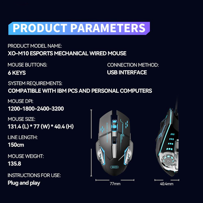 Mouse Gaming Wired USB XO Design M10, RGB, 3200DPI, Negru