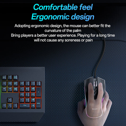Mouse Gaming Wired USB Yesido KB20, RGB, 1000DPI - 7200DPI, Negru