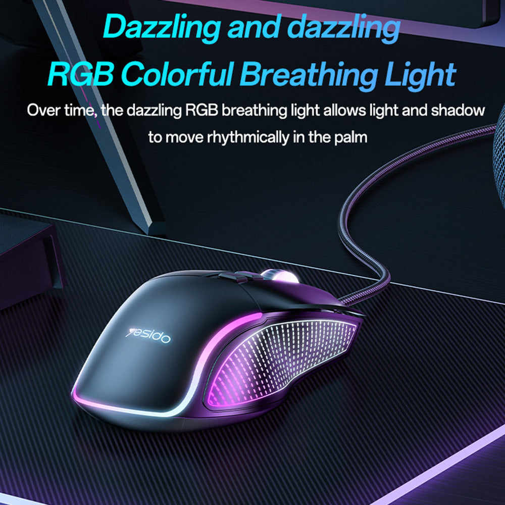 Mouse Gaming Wired USB Yesido KB20, RGB, 1000DPI - 7200DPI, Negru