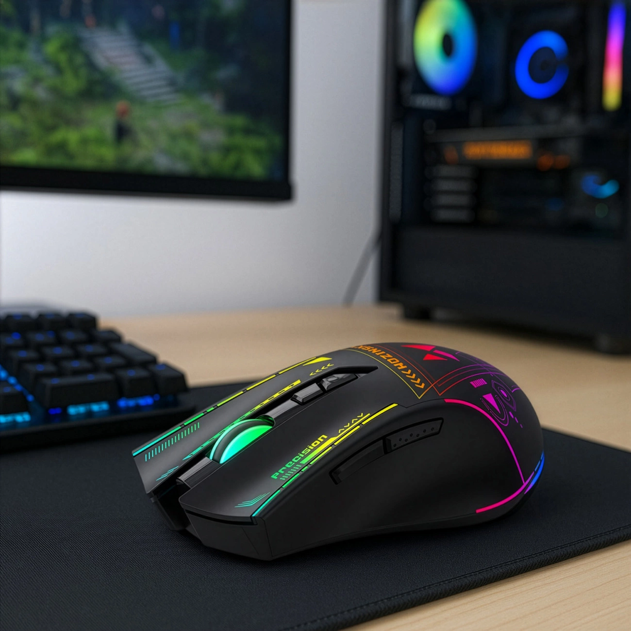 Mouse Gaming Wireless WZK WMGB-3200, 3200DPI, RGB, Negru