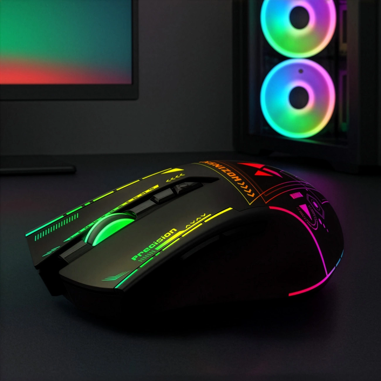 Mouse Gaming Wireless WZK WMGB-3200, 3200DPI, RGB, Negru