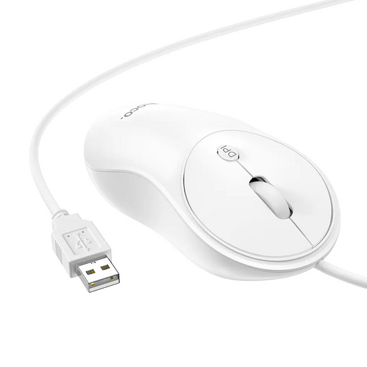 Mouse Wired USB HOCO GM13, 1600DPI, Alb