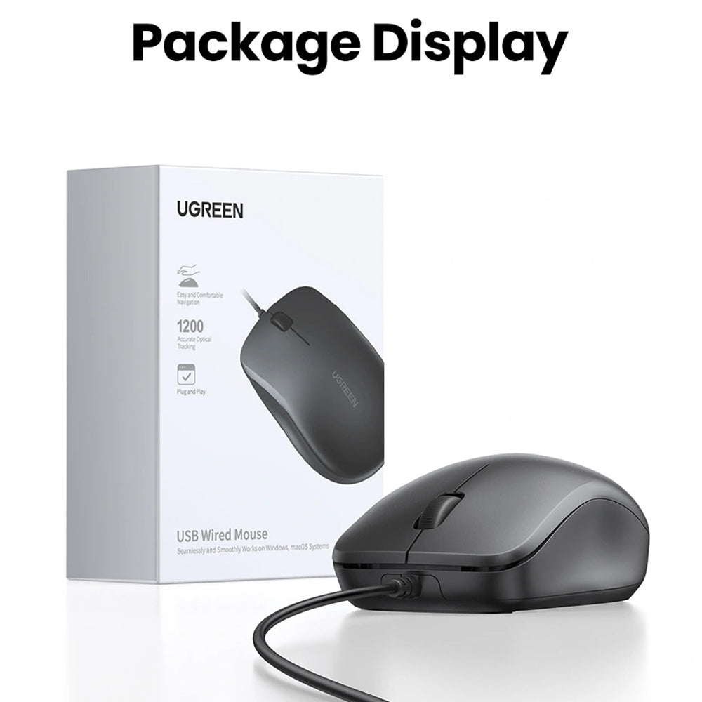 Mouse Wired USB UGREEN MU007, 1200DPI, 1.5m, Negru