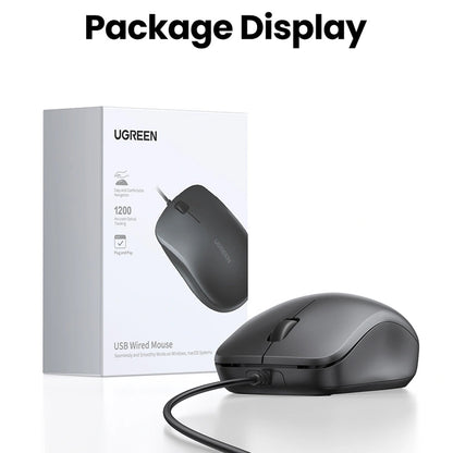 Mouse Wired USB UGREEN MU007, 1200DPI, 1.5m, Negru